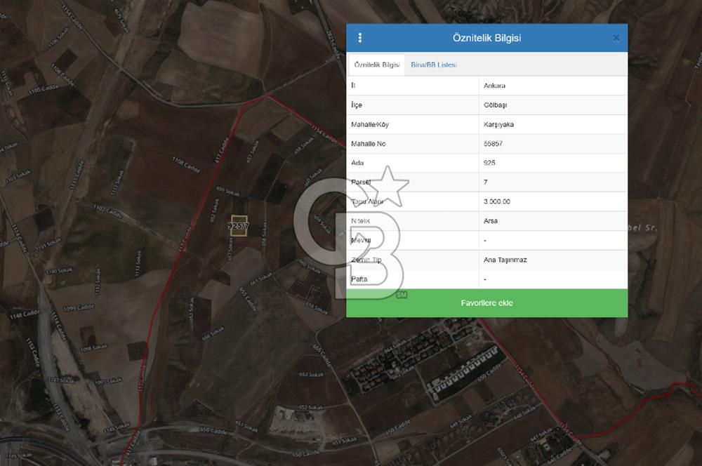 Ankara Gölbaşı Karşıyaka 3.000 m² İmarlı Arsa Fırsatı. (Kat Karşılığı Opsiyonlu)