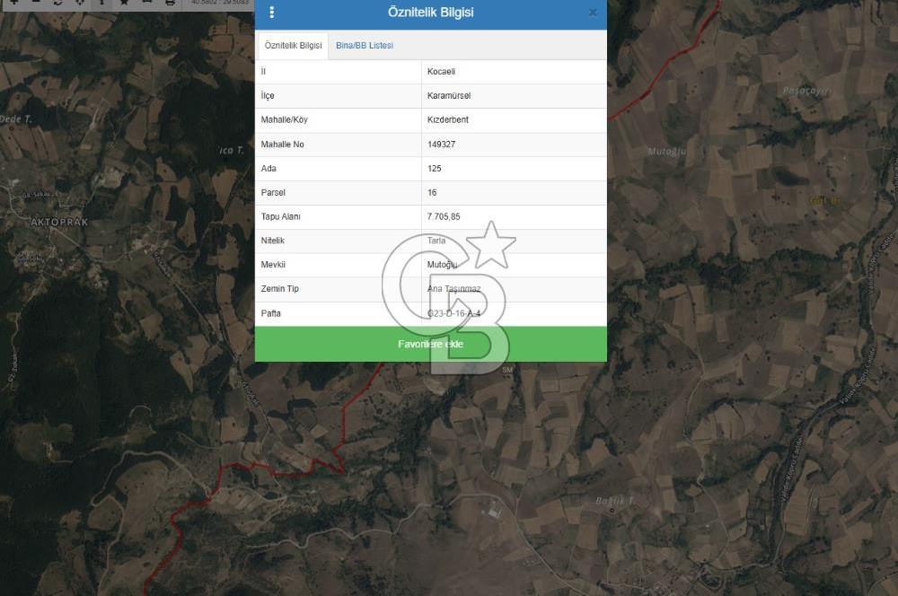 KARAMÜRSEL KIZDERBENT'TE 7705 M2 SATILIK TARLA