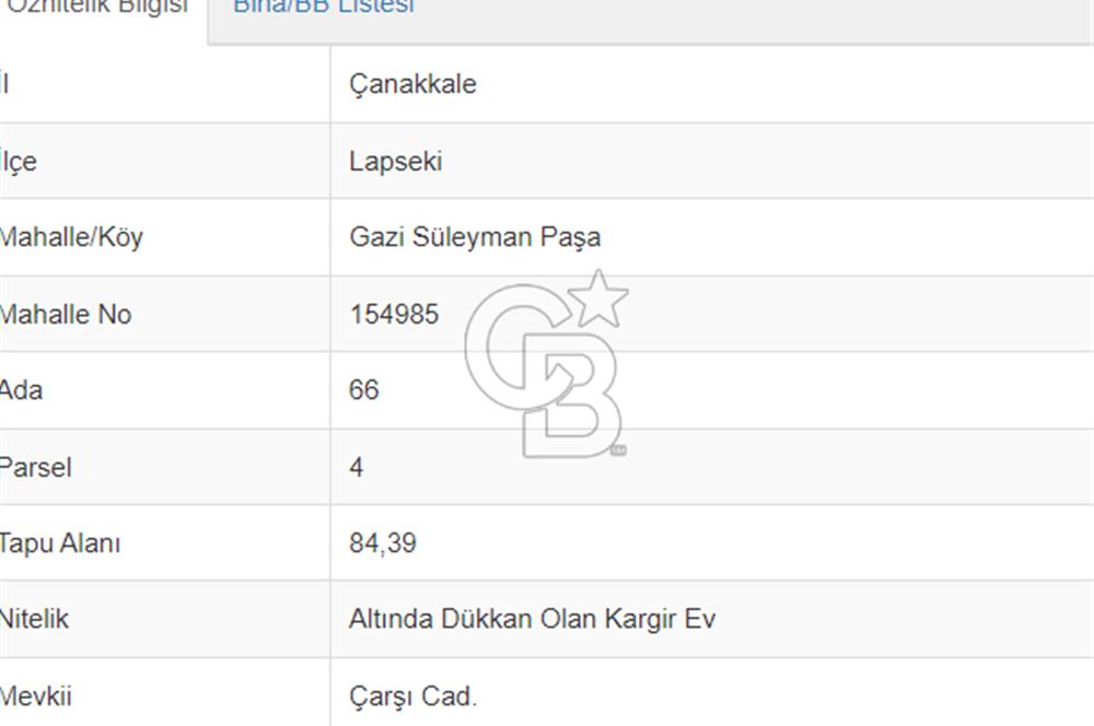 ÇANAKKALE / LAPSEKİ/ MERKEZ KİRLIK İŞYERİ