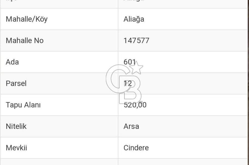 Aliağa'da 520 m2 Satılık Arsa