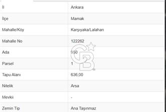 Mamak Lalahan/Karşıyaka'da 636 m2 Konut İmarlı Arsa