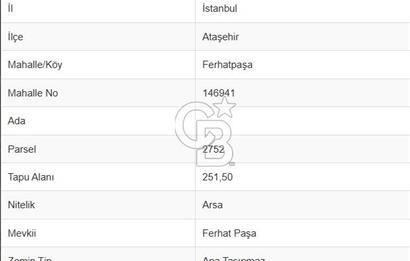 Ataşehir Ferhatpaşa’da Ticari Yapıya Elverişli İmarlı Arsa