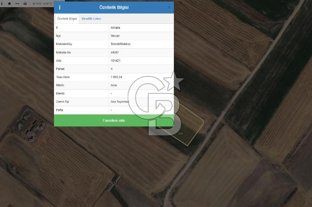 SİNCAN TEMELLİ MALIKÖY TEK TAPU SATILIK ARSA