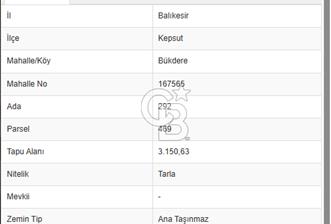 BALIKESİR KEPSUT BÜKDERE'DE SATILIK TARLA