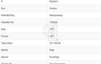 CB Zenith l İNCESU BAHÇESARAY MAH. İMARA YAKIN SATILIK 2012 m2 BAĞ