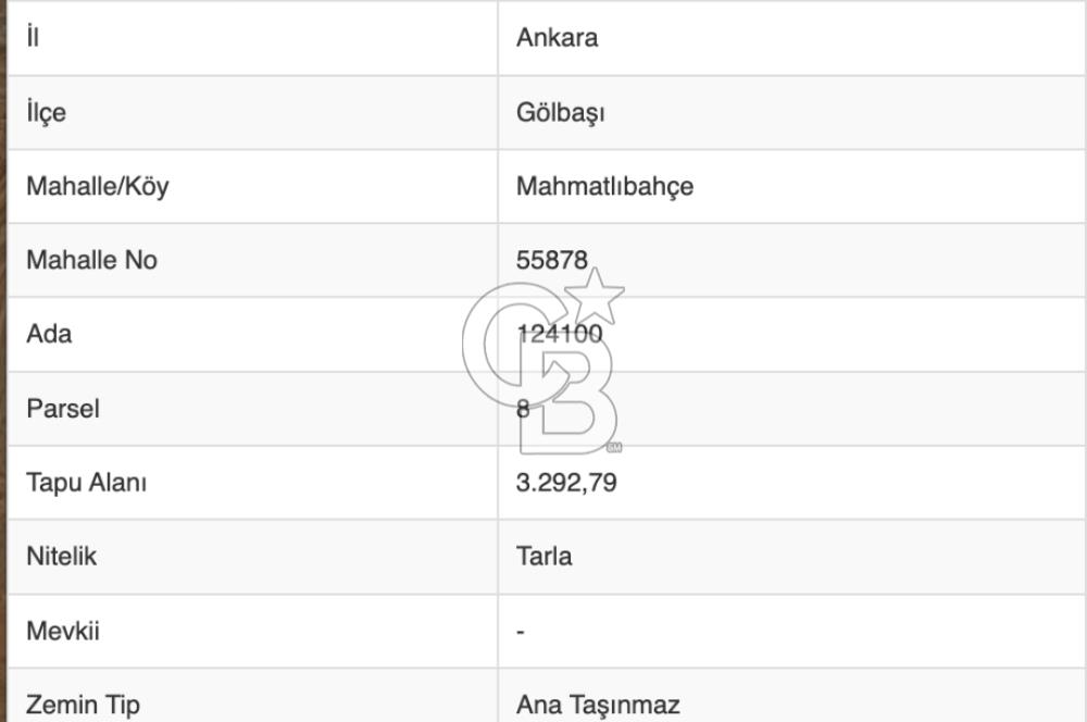 ANKARA GÖLBAŞINDA MAHMATLIBAHÇE DE 1646 M2 SATILIK TARLA