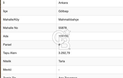 ANKARA GÖLBAŞINDA MAHMATLIBAHÇE DE 1646 M2 SATILIK TARLA