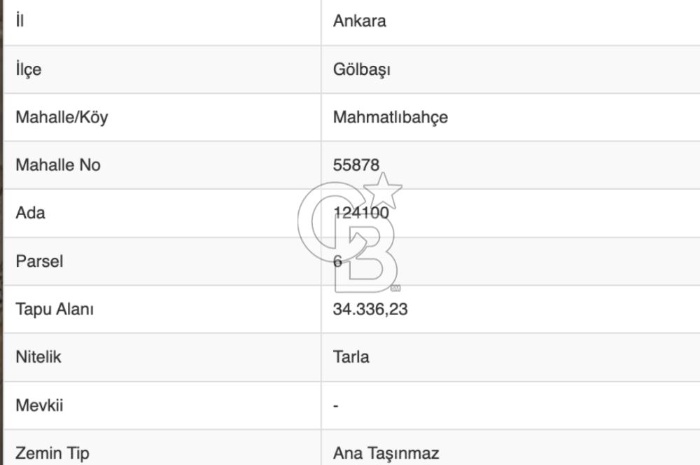 ANKARA GÖLBAŞINDA MAHMATLIBAHÇE DE SATILIK TARLA 5436 m2