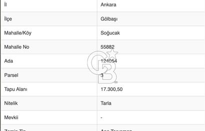Ankara Gölbaşı Soğulcakta 585 m² Hisseli Tarla