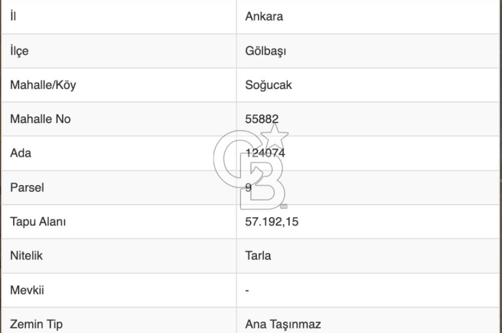 ANKARA GÖLBAŞI'DA SOĞULCAK'TA 1500 M2 SATILIK TARLA