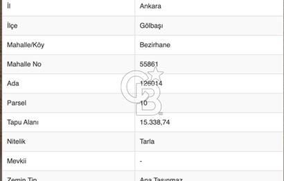  GÖLBAŞI BEZİRHANE MAHALLESİ'NDE FIRSAT TARLA
