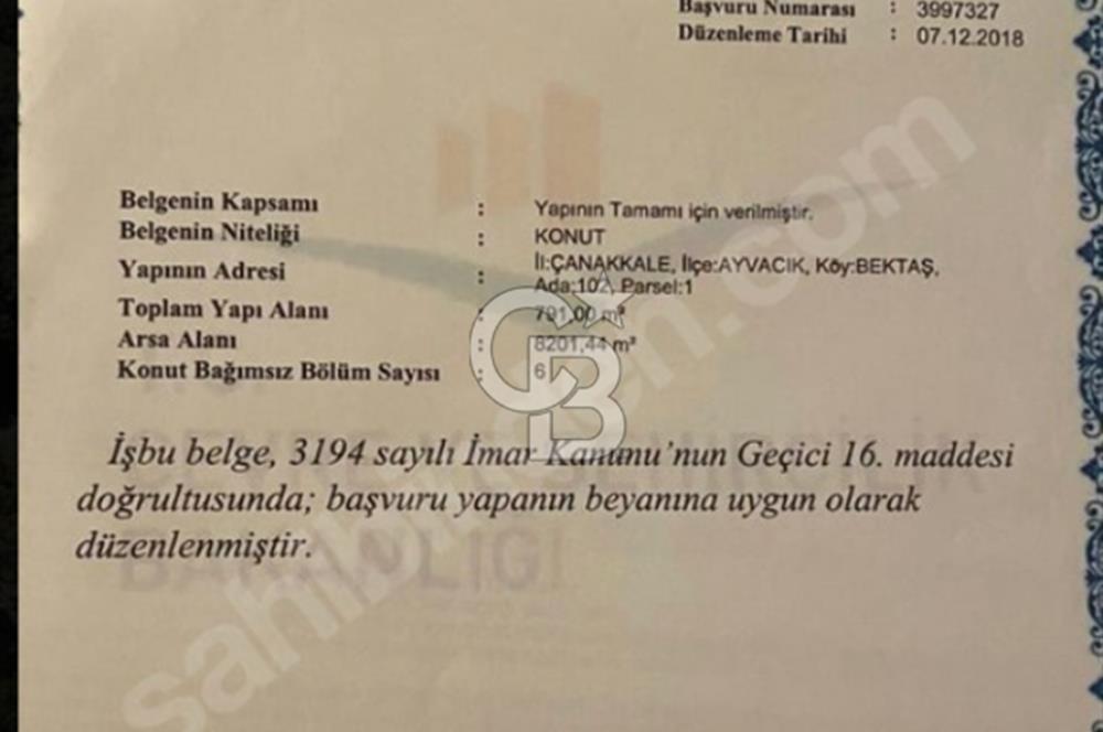 KAPANMAZ MANZARASIYLA YAPI KAYIT BELGELİ EMSALSİZ TARLA !!