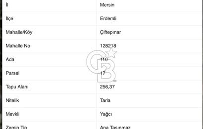MERSİN ERDEMLİ ÇİFTEPINAR'DA SATILIK TARLA 