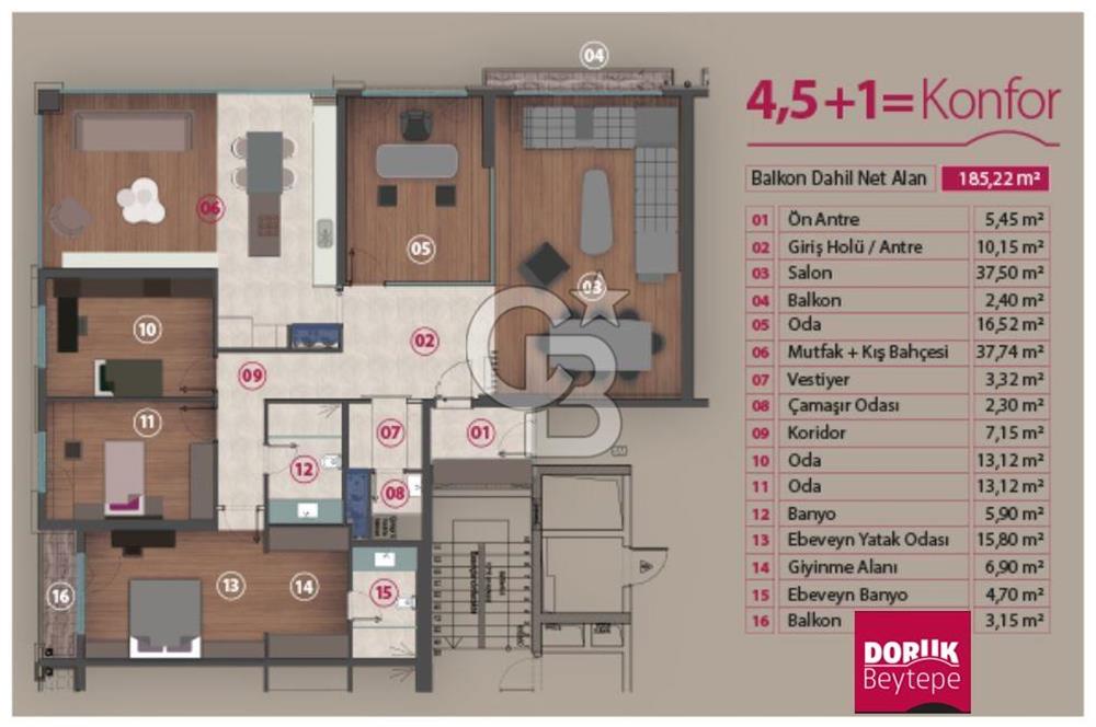 DORUK BEYTEPE ÇANKAYAda FULL MARKA PANAROMİK 4,5+1 DAİRE SATILIk