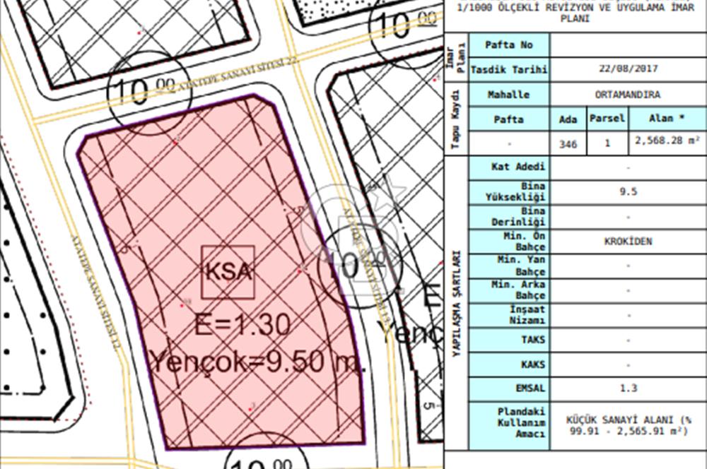 Balikesir Altieylul ATATEPE Sanayi SATİLİK 2567 m2 KOSE ADA