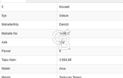 Gebze Denizliköyü Göl ve KörfezManzaralı 3984m2 Villa İmarlıArsa