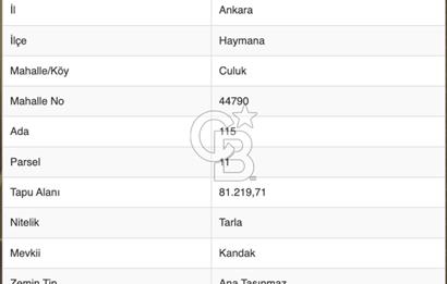 HAYMANA CULUK KÖYÜ 81 DÖNÜM TEK TAPULU TARLA