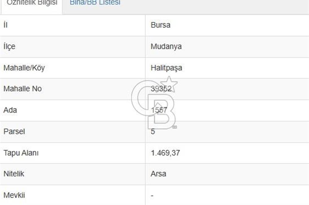 MUDANYA / HALİTPAŞA'DA KAT KARŞILIĞI İMARLI ARSA