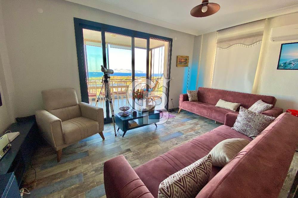 Datça Burgaz'da Panoramik Deniz Manzaralı 2+1 Orta Kat Daire