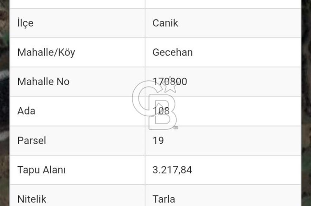CANİK, GECEHAN, YERLEŞİK ALAN İÇİ, SATILIK TARLA