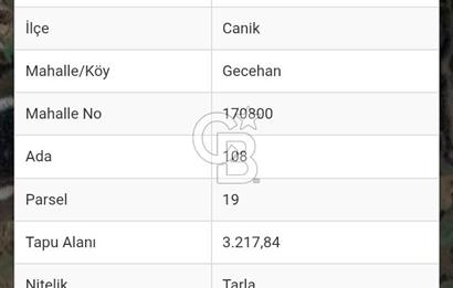 CANİK, GECEHAN, YERLEŞİK ALAN İÇİ, SATILIK TARLA