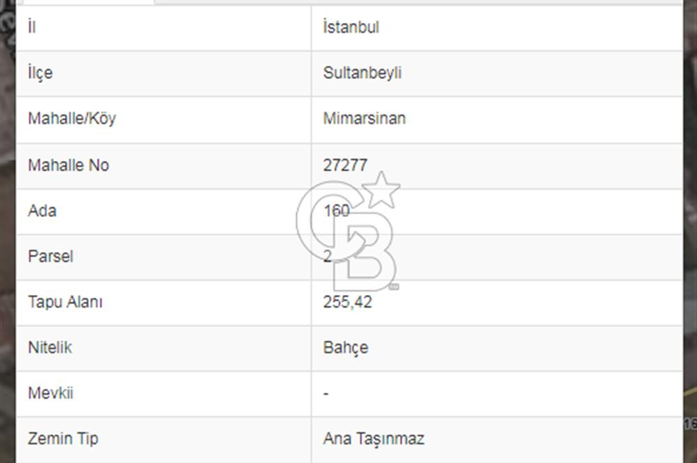 SULTANBEYLİ MİMARSİNAN MAH. SATILIK ARSA 255.42 m2