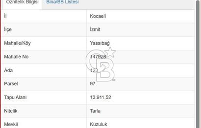 İZMİT YASSIBAĞ’DA KANDIRA OTOYOLUNA YAKIN  13.911 m2