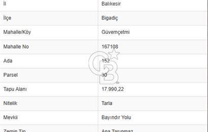 BALIKESİR BİGADİÇTE ÜNİVERSİTE DİBİ 17.990 M2 SATILIK TARLA