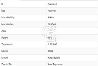 CB KİNG'DEN BALIKESİR/ATKÖY MAHALLESİNDE SATILIK TARLA