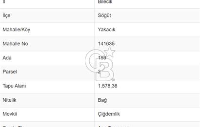 BİLECİK SÖĞÜT YAKACIK’TA 1.578 M2 SATILIK TARLA