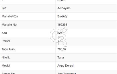 DENİZLİ ACIPAYAM ESKİKÖY’DE 780 M2 RESMİ YOLLU SATILIK TARLA