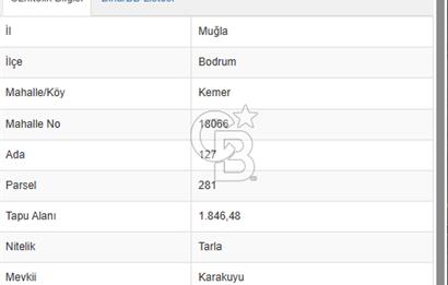 Bodrum Kemer’de satılık 1846 metrekare tarla.