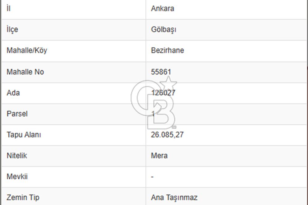 GÖLBAŞI BEZİRHANE 26.085 M2 TEK KÖK TAPU SATILIK FIRSAT TARLA