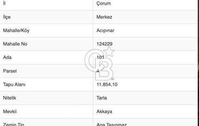 ÇORUM MERKEZ'DE 11.854,10M2 YATIRIMA UYGUN FIRSAT ARSA