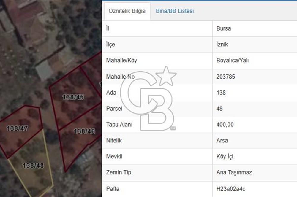 Bursa İznik Boyalıca/Yalı Satılık 3 Kat İmarlı Arsalar