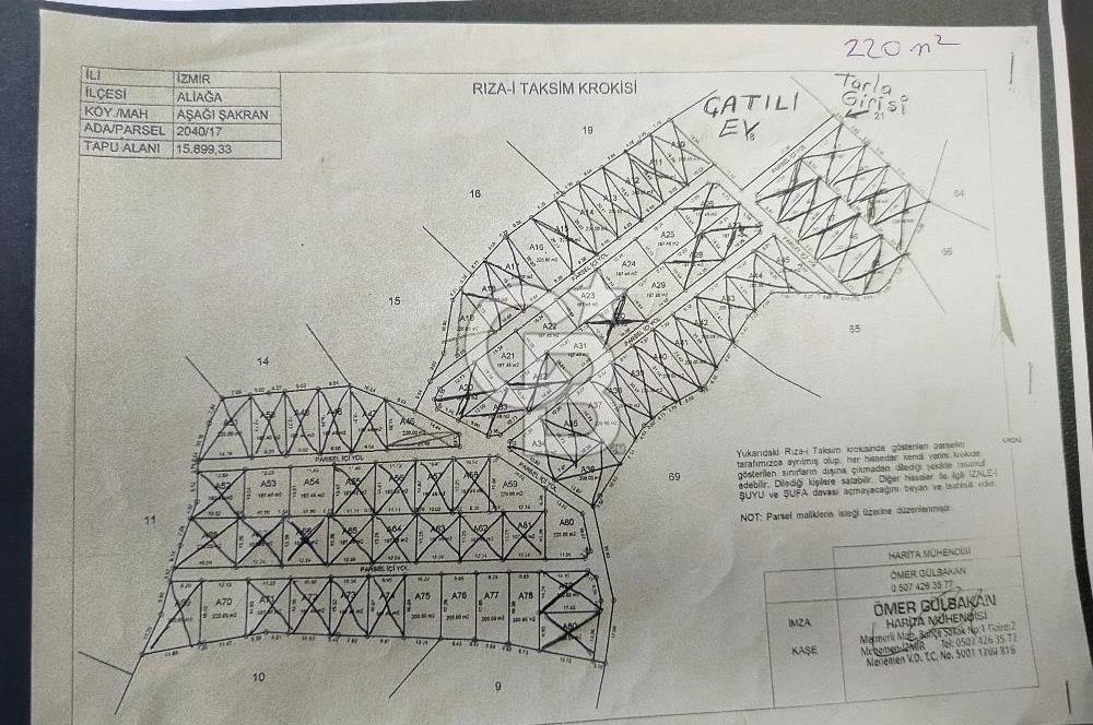Aliağa Aşağı Şakran 220 m2 tarla