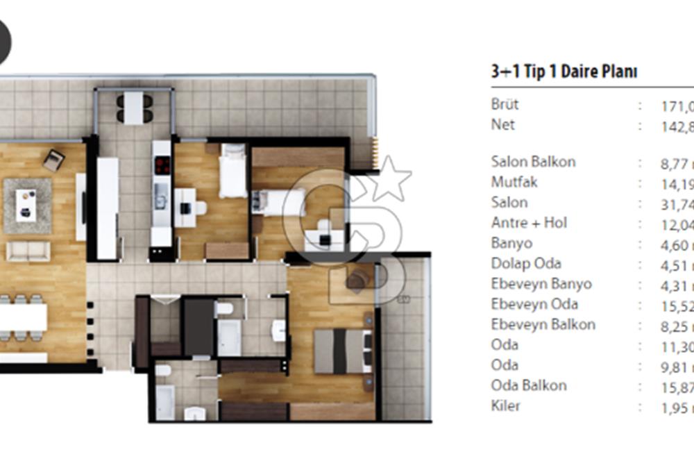 Mavişehir Modern 4 Sitesi Havuz & Peyzaj Kiralık 3+1 171 M² Daire