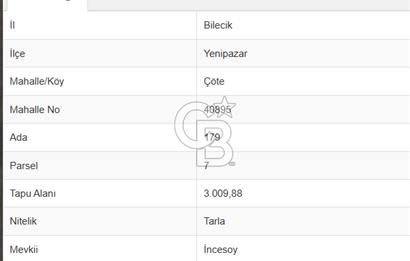 BİLECİK YENİPAZAR ÇÖTE MAHALLESİ YOL KENARI SATILIK TARLA