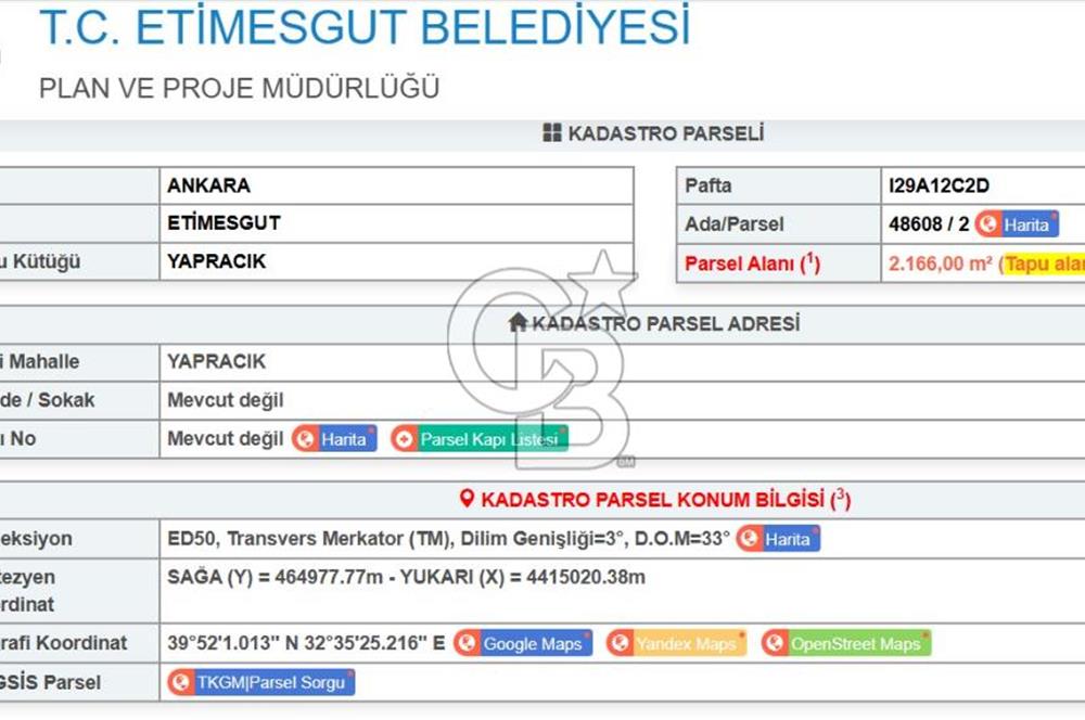 YAPRACIKTA TAYMEK ÜSTÜ 2166 m² İMARLI SATILIK ARSA
