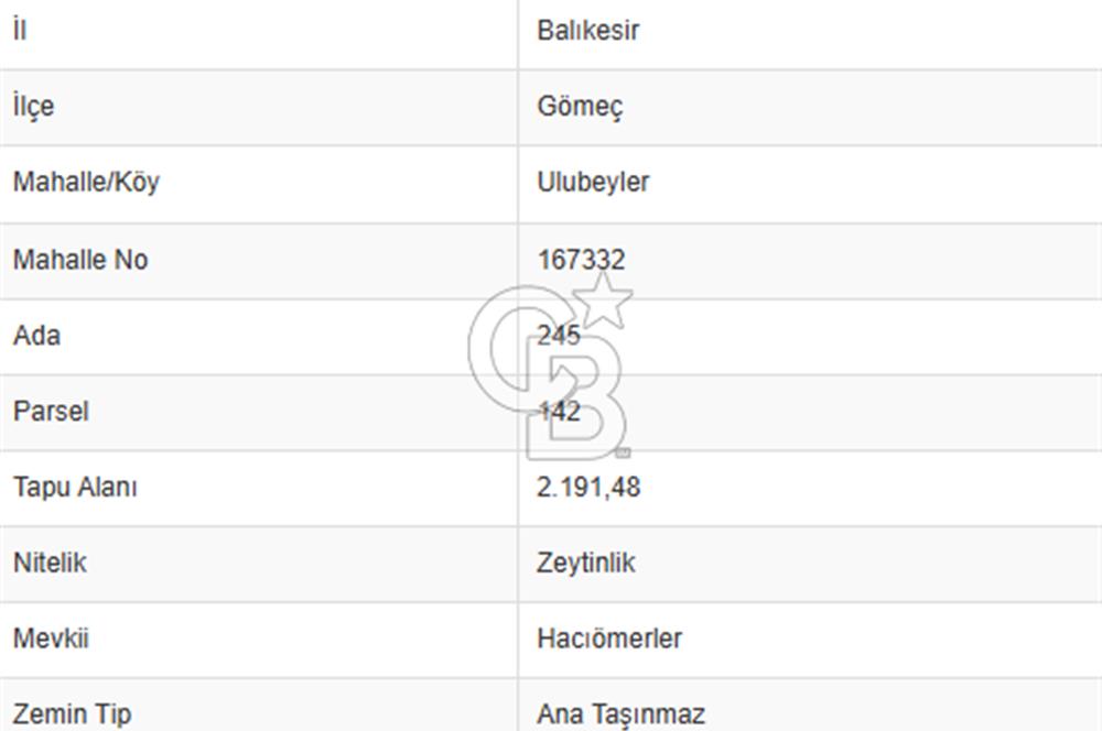 CB KiNG'DEN BALIKESİR/GÖMEÇ ULUBEYLER MAHALLESİ SATILIK ZEYTİNLİK