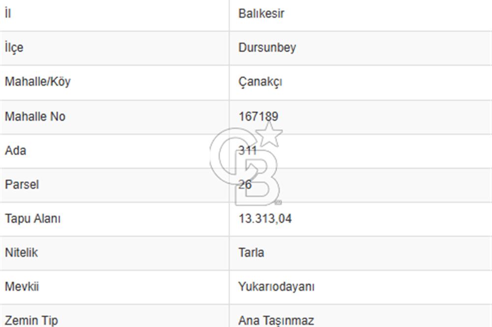 CB KiNG'DEN BALIKESİR/DURSUNBEY ÇANAKÇI MAHALLESİ SATILIK TARLA