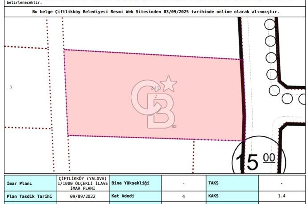 YALOVA ÇİFTLİKKÖY SULTANİYE'DE 4 KAT İMARLI SATILIK ARSA