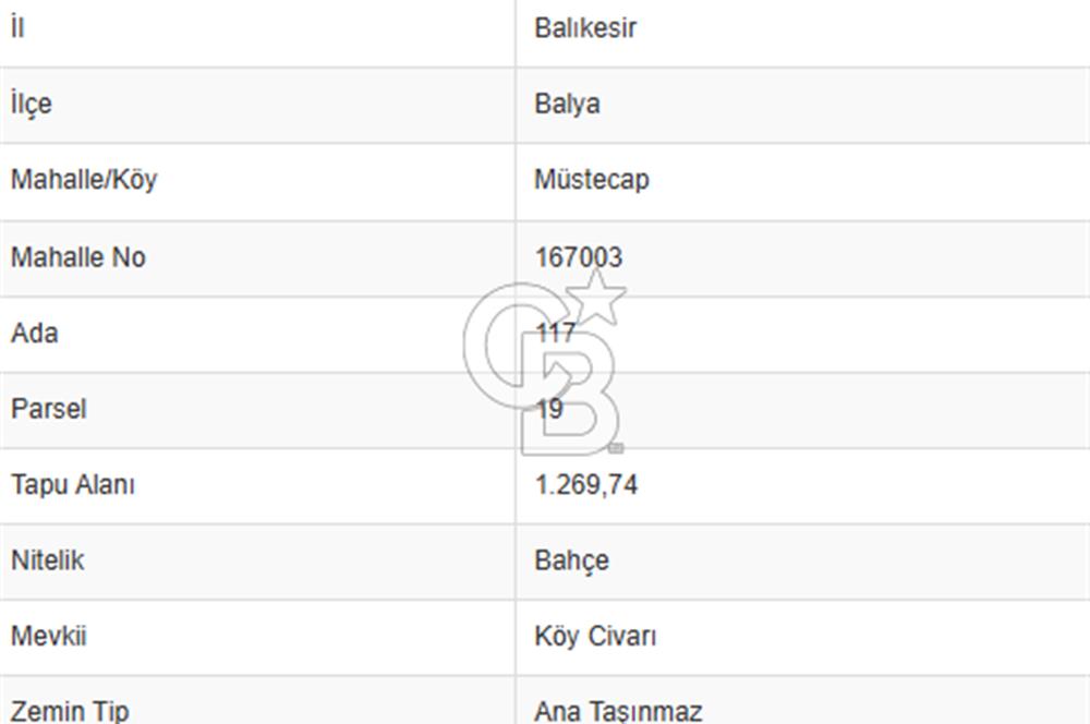 CB KİNG'DEN BALIKESİR/BALYA MÜSTECAP MAHALLESİ SATILIK BAHÇE