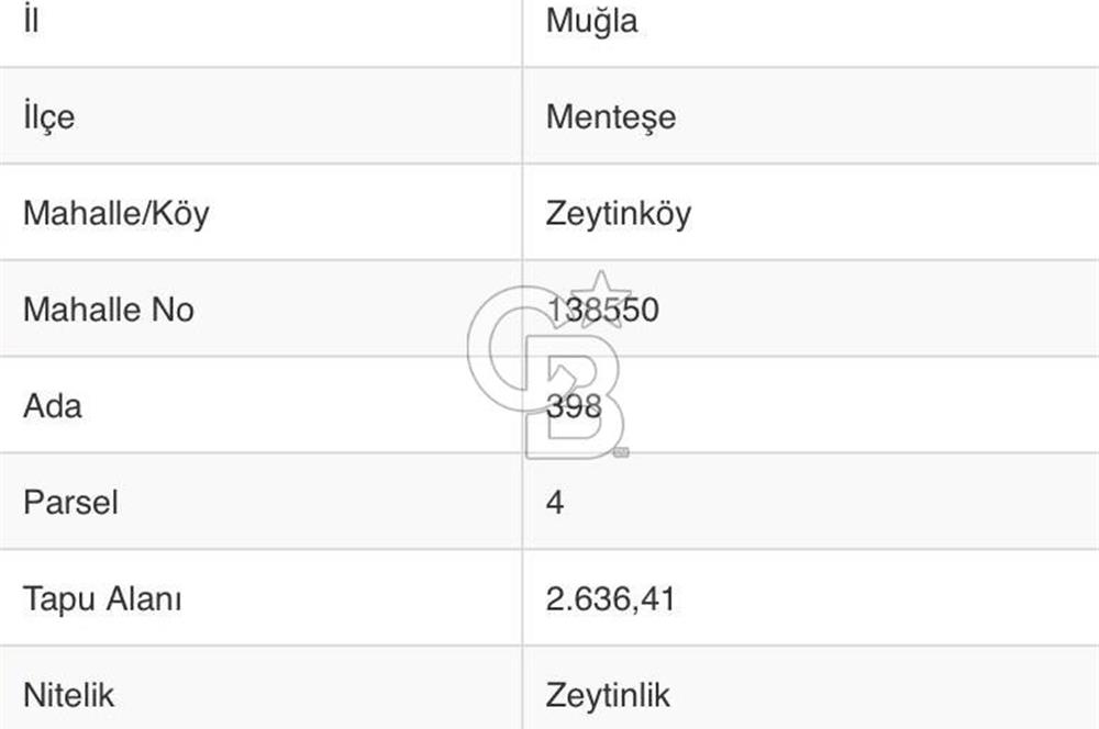 Muğla Menteşe Zeytinköy – Sümbüllü Mevkii Satılık Zeytinlik 