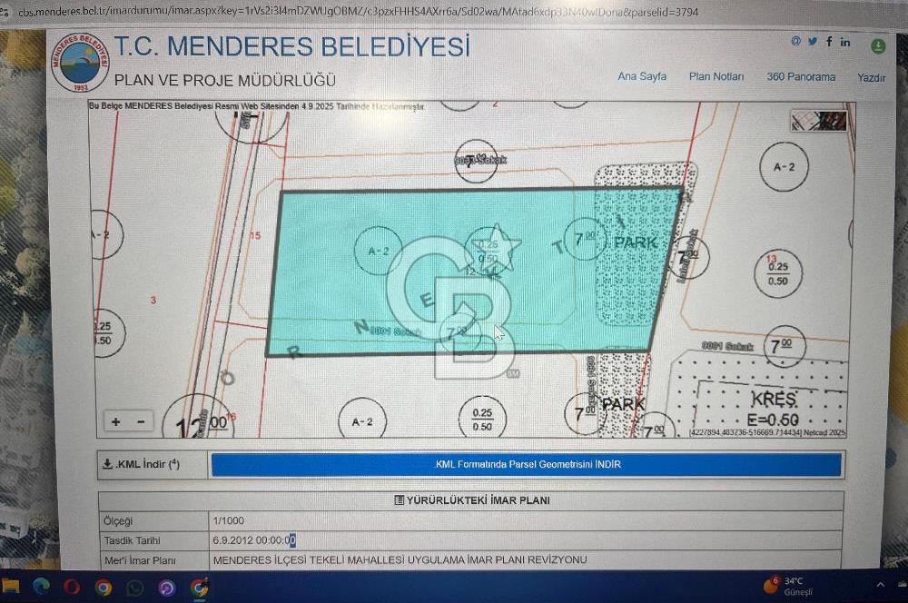 CB YALI'DAN MENDERES'DE İMAR PLANLAMASI İÇİNDE YATIRIMLIK ARAZİ