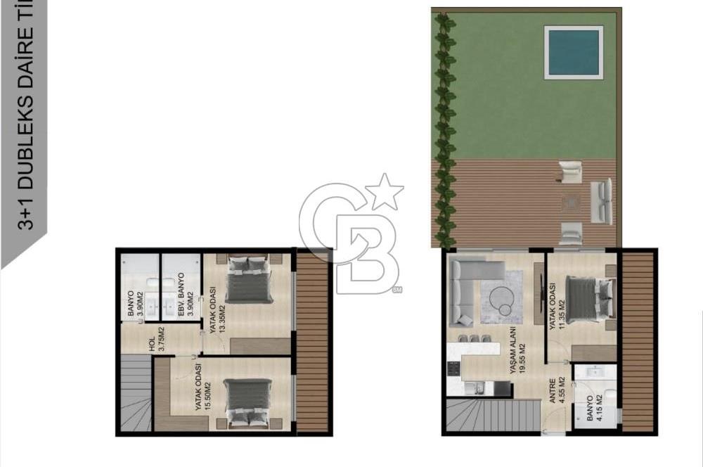 Burak Kul'dan INN SARANDA TERRACE Dubleks 3+1 Teraslı Daireler