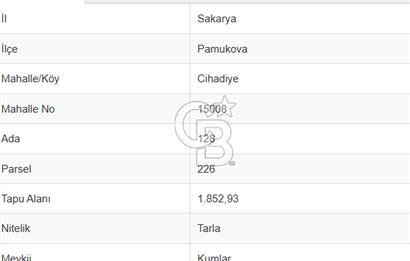 SAKARYA PAMUKOVA CİHADİYE MAHALLESİNDE SATILIK TARLA