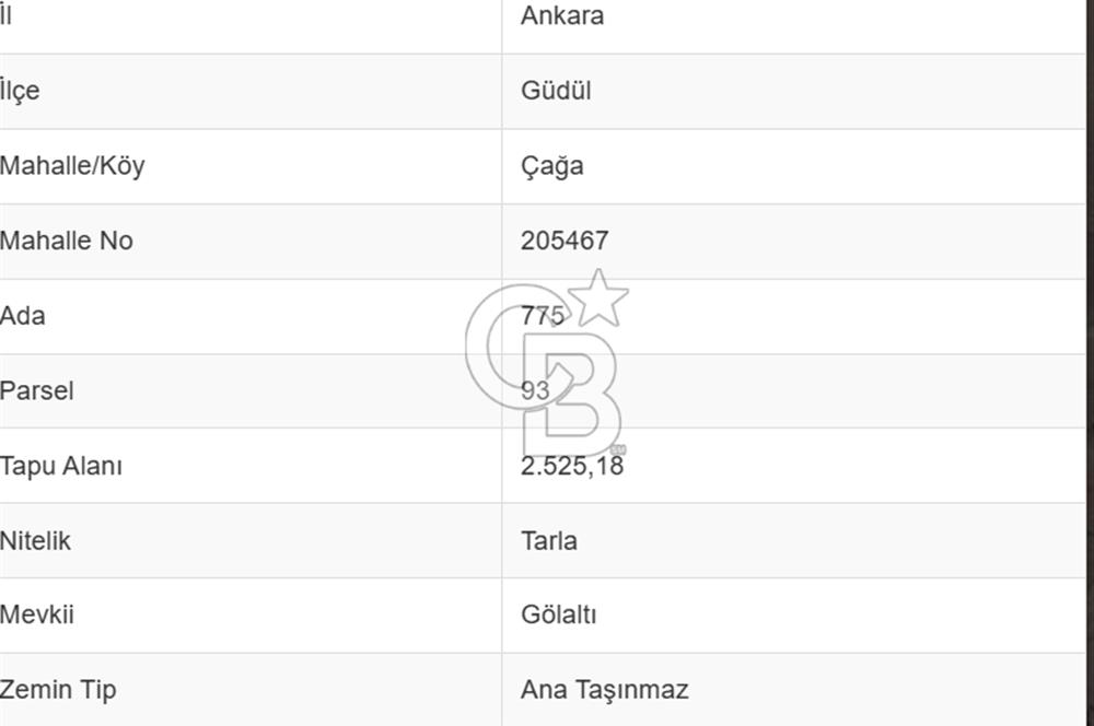 ANKARA GÜDÜL'DE/MÜSTAKİL TAPULU 2525 M2 TARLA/YATIRIM FIRSATIDIR