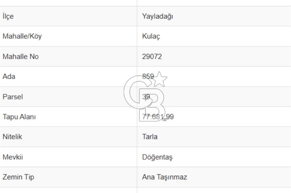 YAYLADAĞI-KULAÇ MAH'DE 77.681 M2 ANA YOLA YAKIN SATILIK TARLA