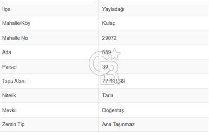 YAYLADAĞI-KULAÇ MAH'DE 77.681 M2 ANA YOLA YAKIN SATILIK TARLA